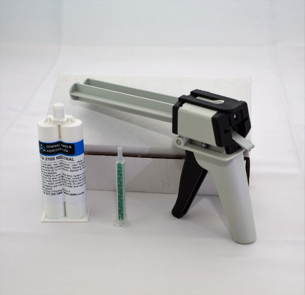 Trial kits for two part adhesives with applicator gun and nozzle
