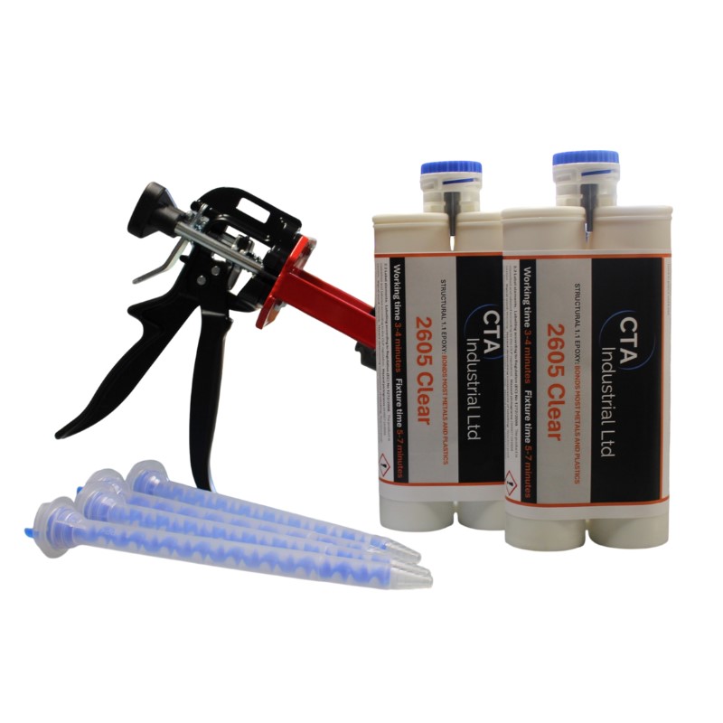 Adhesive trial kit with nozzles and applicator gun